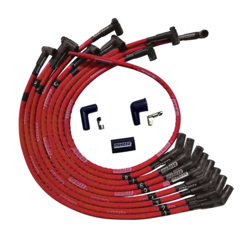 Moroso SB Ford 260/289/302 135 Deg Plug Boots HEI Sleeved Ultra Spark Plug Wire Set - Red 52570 52570 User 1