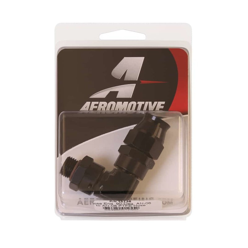 Aeromotive PTFE Hose End - AN-06 to AN-08 Hose - 90 Deg - Black Anodized 15736 15736 Photo - in package