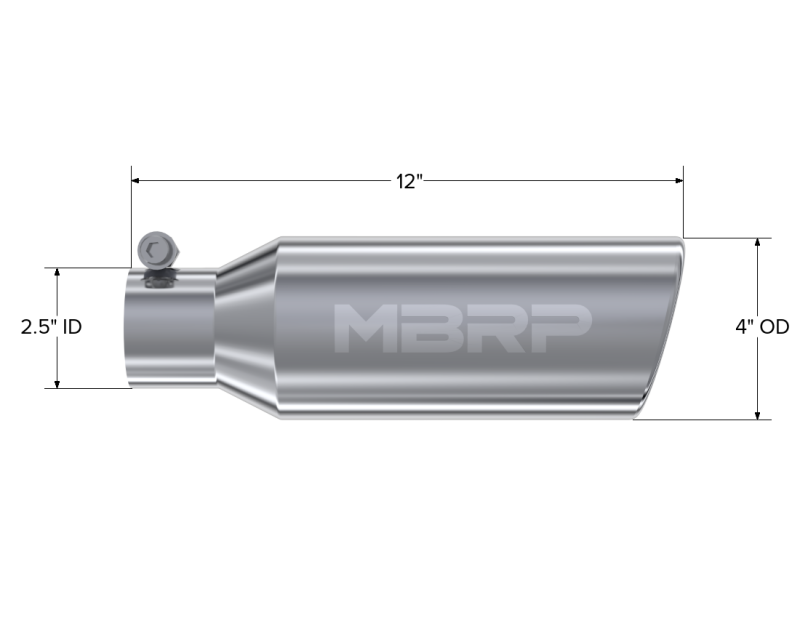 MBRP Universal Tip 4in OD 2.5in Inlet 12in Length Angled Cut Rolled End T5150 Photo - Close Up