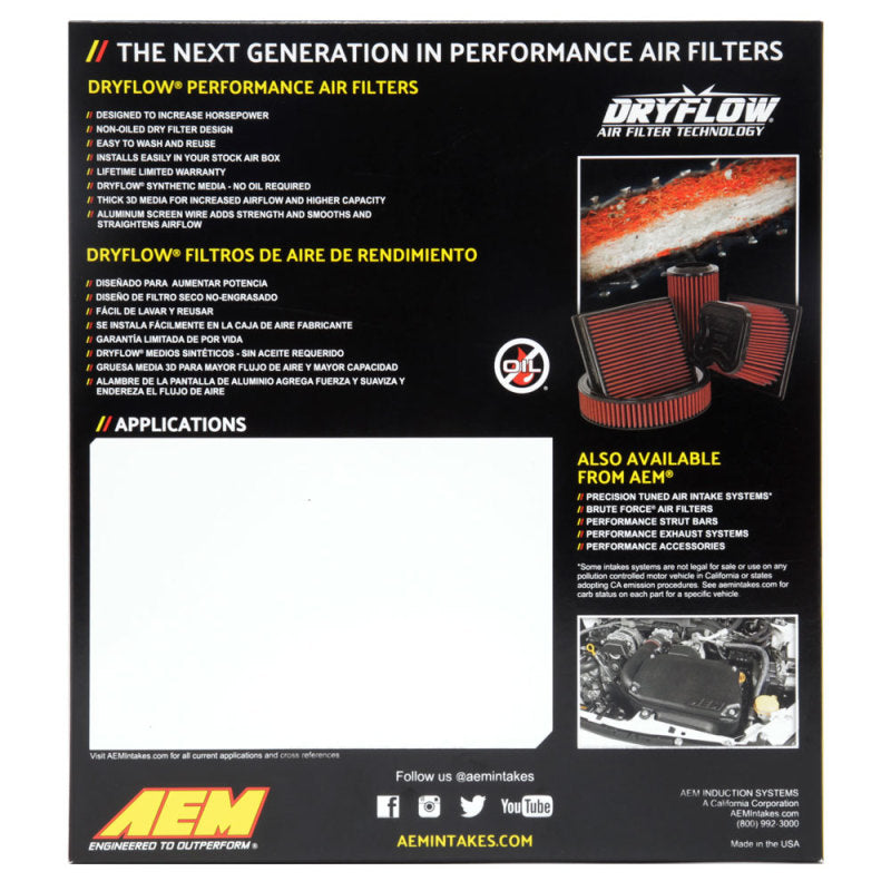 AEM Induction AEM 19-20 Subaru WRX STI 2.5L DryFlow Air Filter 28-50092 28-50092 Photo - in package
