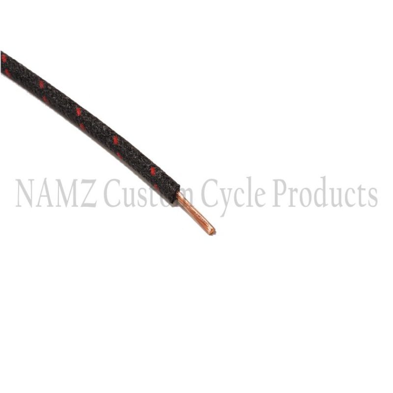 NAMZ OEM Color Cloth-Braided Wire 25ft. Pack 16g - Black w/Red Tracer NCBW-02 NCBW-02 Photo - Primary