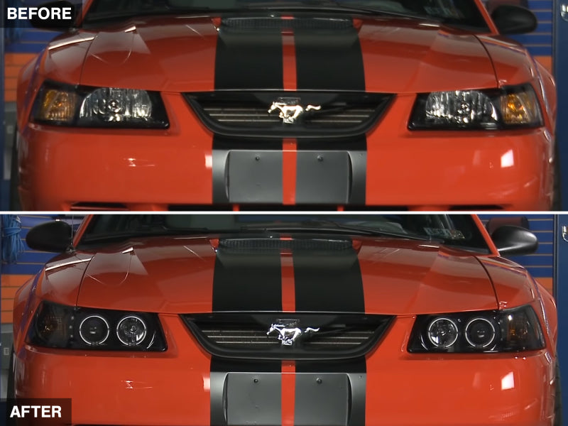 Raxiom 99-04 Ford Mustang Dual LED Halo Projector Headlights- Black Housing (Smoked Lens) 49113 49113 Photo - Close Up