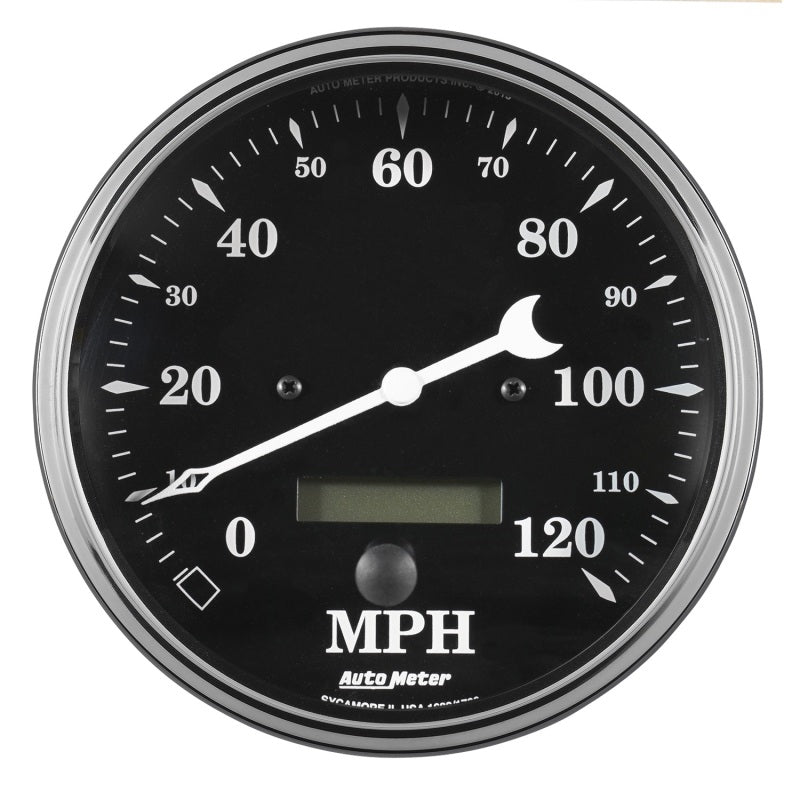 Autometer Gauge, Speedo., 5", 120mph, Elec. Prog. W/ LCD Odo, Old Tyme Black 1789 Photo - Primary