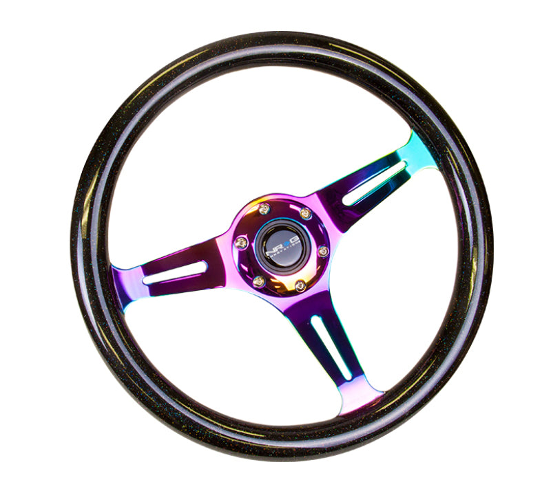 NRG "Galaxy" Classic Wood Grain Wheel - 350mm 3 Neochrome Spokes - Black ST-015MC-BSB Photo - Primary