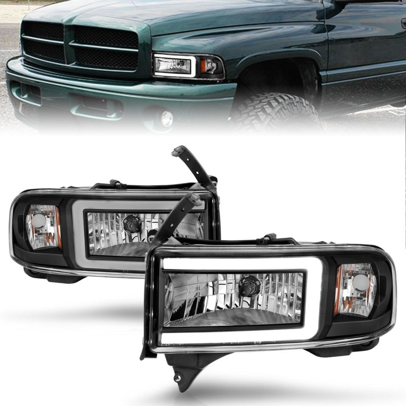 ANZO 94-02 Dodge RAM Crystal Headlight - w/ Light Bar Black Housing 111554 111554 Photo - Primary