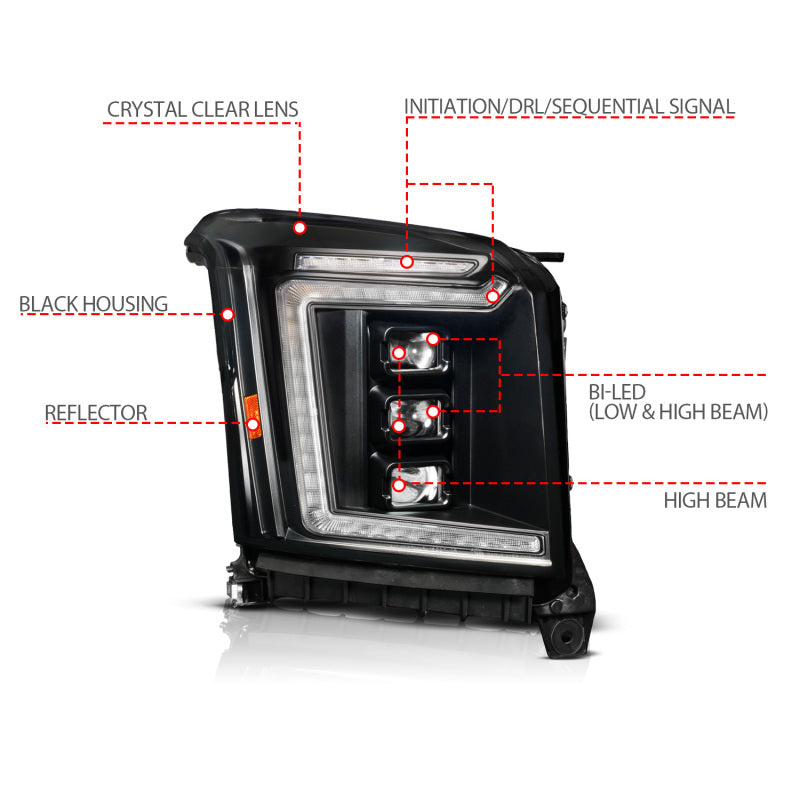 ANZO 15-20 GMC Yukon (Incl XL - Factory Halogen Models) Full LED Proj Headlights Black - Pass. Side 111635X-R 111635X-R User 1