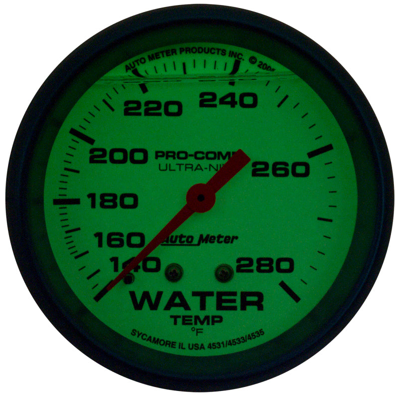 Autometer Ultra-Nite 2-5/8in 140-280 Degree Liquid Filled Mechanical Glow In Dark Water Temp Gauge 4231 4231 User 2