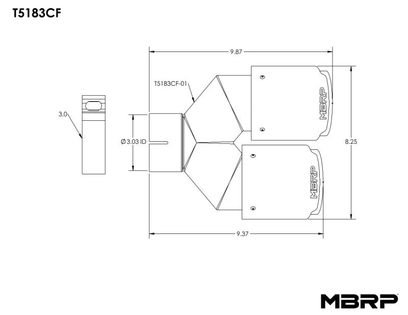 MBRP 3in ID / Dual 4in OD Out Staggered L 9.37in / R 9.87in Dual Wall Carbon Fiber Univ Exhaust Tip T5183CF T5183CF Line Art