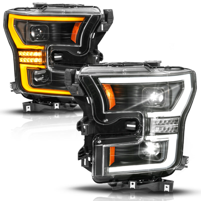 ANZO 15-17 Ford F-150 (Factory Halogen Model ONLY) Full LED Proj Headlights Init/SeqSig Black- Pair 111630A 111630A User 1