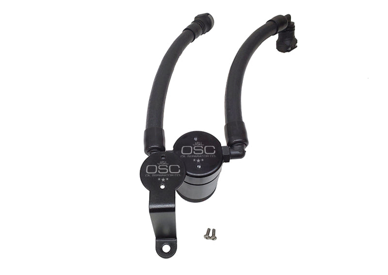 J&L 07-14 Ford Mustang GT500 Oil Separator 3.0 Passenger Side (Remote Mount) - Black Anodized 3040P-B 3040P-B Photo - Mounted