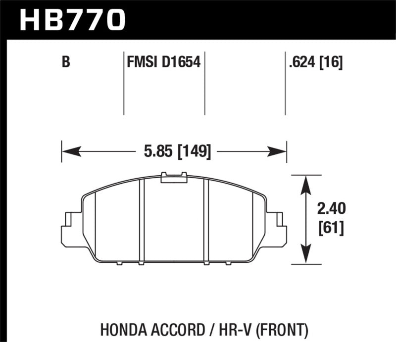 Hawk 13-17 Honda Accord HPS 5.0 Front Brake Pads 10Q4B HB770B.624 Photo - Primary