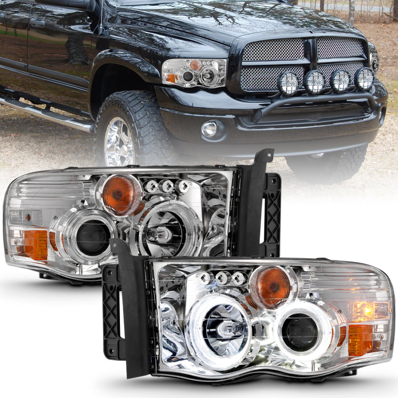 ANZO 2002-2005 Dodge Ram 1500 Projector Headlights w/ Halo Chrome Clear Amber 111491 111491 Photo - Primary