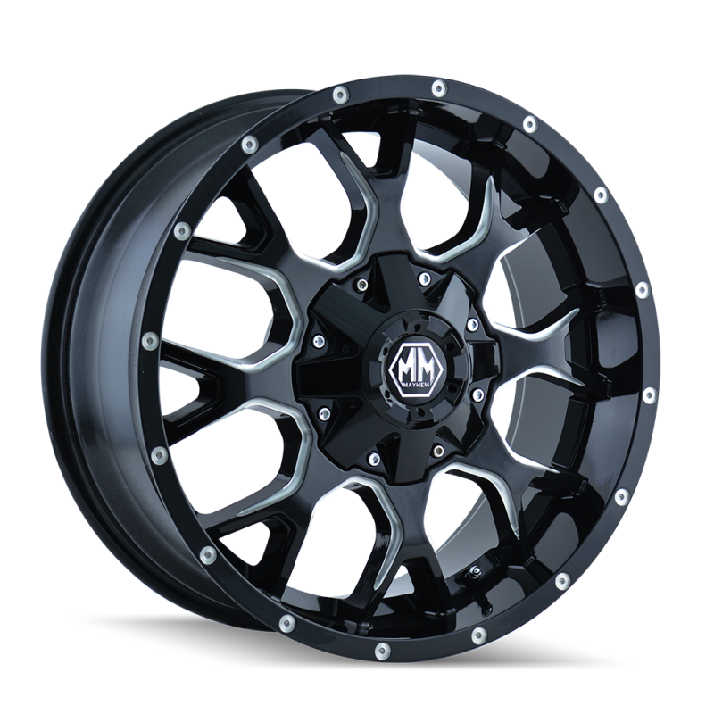 Mayhem 8015 Warrior 22x12 / 8x180 BP / -44mm Offset / 124.1mm Hub Black w/ Milled Spokes Wheel 8015-22278M 8015-22278M Photo - Primary