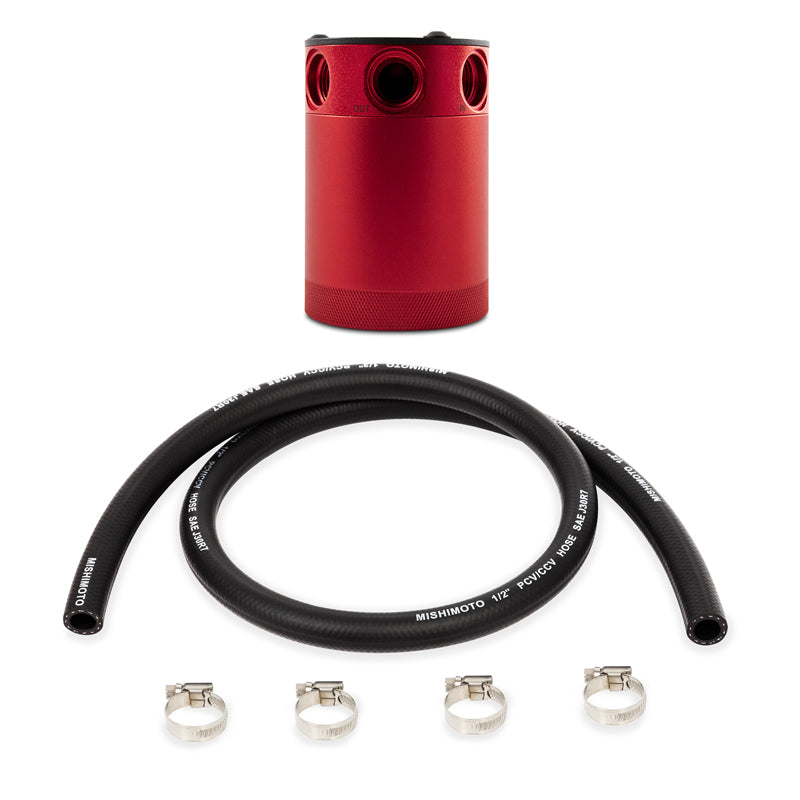 Mishimoto Assembled Universal 3-Port Catch Can Red w/ Hose MMBCC-CBTHR-RDH MMBCC-CBTHR-RDH Photo - Primary