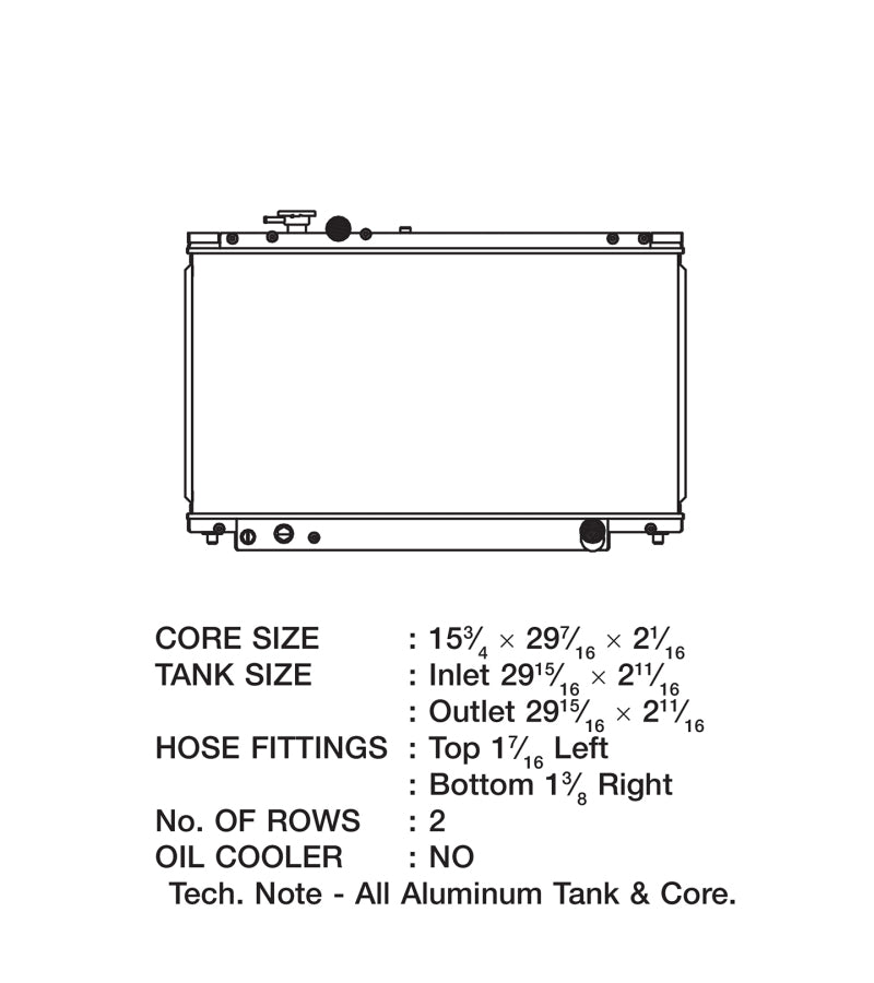 CSF 93-98 Toyota Supra Radiator 2882 2882 Technical Drawing
