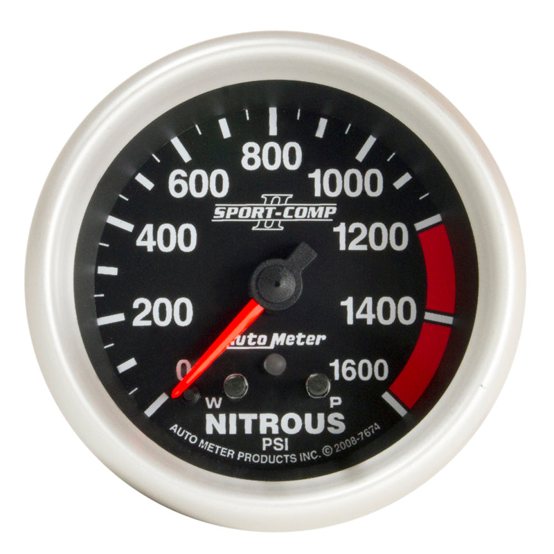 Autometer Sport-Comp II Pro Control 2-5/8in 1600 PSI Nitrous Pressure Gauge w/ Peak and Warn 7674 7674 Photo - Primary