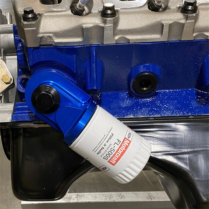 Ford Oil Filter Adapter w/ 3/4-16 Threads- Blue FRDM6880-B50 M-6880-B50 Photo - Mounted