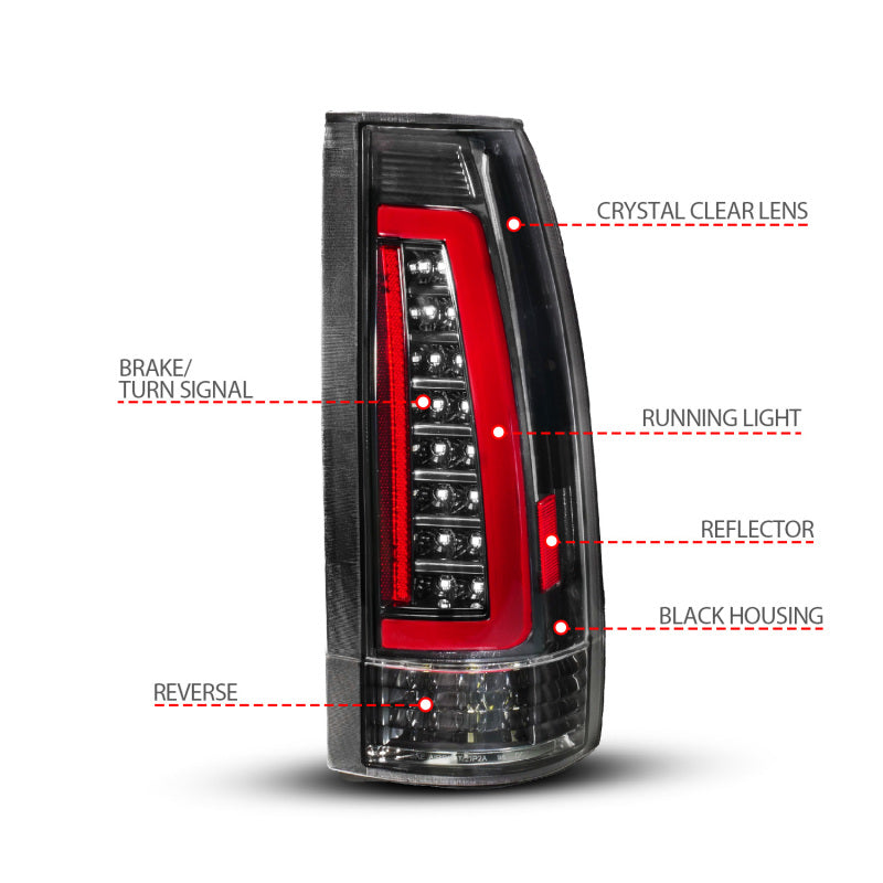 ANZO 88-99 Chevy/GMC C/K1500/2500/3500 Full LED Light Tube Taillights Black Housing Clear Lens 311485 311485 Photo - Unmounted