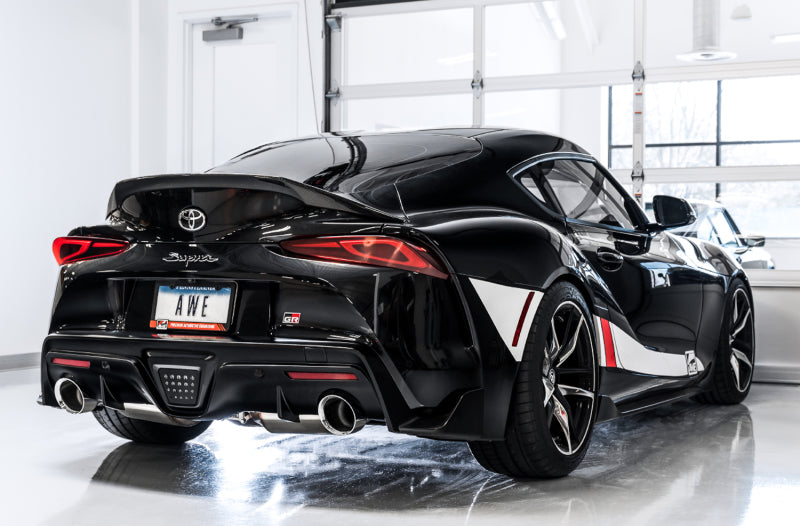 AWE 2020 Toyota Supra A90 Non-Resonated Touring Edition Exhaust - 5in Chrome Silver Tips 3020-32058 3020-32058 Photo - Mounted