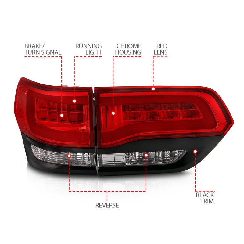 Anzo 2014-2016 Jeep Grand Cherokee LED Taillights Red/Clear 311268 Photo - Unmounted