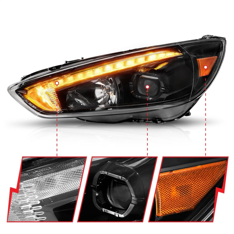 ANZO 15-18 Ford Focus Projector Headlights - w/ Light Bar Switchback Black Housing 121564 121564 Photo - Unmounted