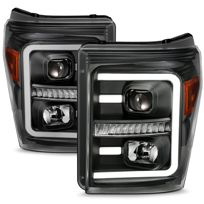 ANZO 2011-2016 Ford F250 Projector Headlights w/ Plank Style Switchback Black w/ Amber 111406 111406 Photo - Primary