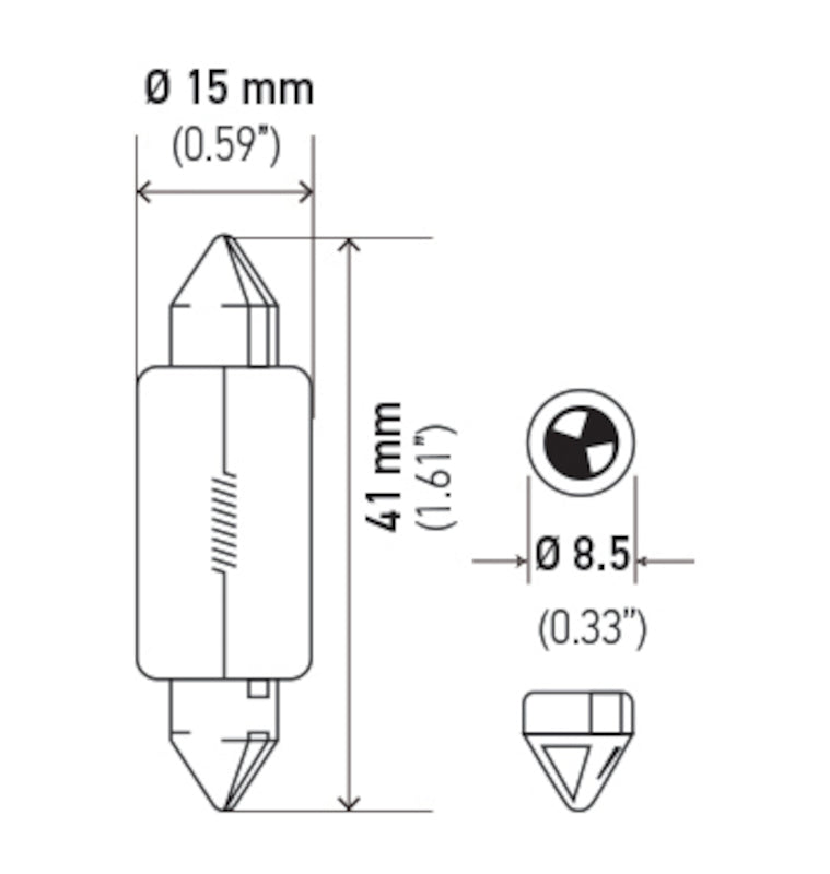 Hella Bulb 6480 24V 18W SV8.5-8 T4.625 15x43mm 6480 6480 Technical Drawing
