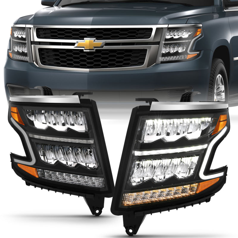 ANZO 15-20 Chevy Tahoe/Suburban LED Light Bar Style Headlights Black w/Sequential w/DRL w/Amber 111478 111478 Photo - Primary