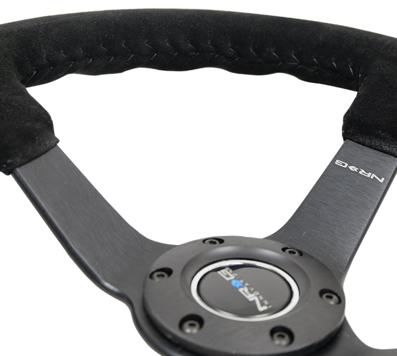 NRG Reinforced Steering Wheel (350mm / 3in. Deep) Blk Suede/Blk Bball Stitch w/5mm Matte Black Spoke RST-036MB-S-BK RST-036MB-S-BK Photo - Primary