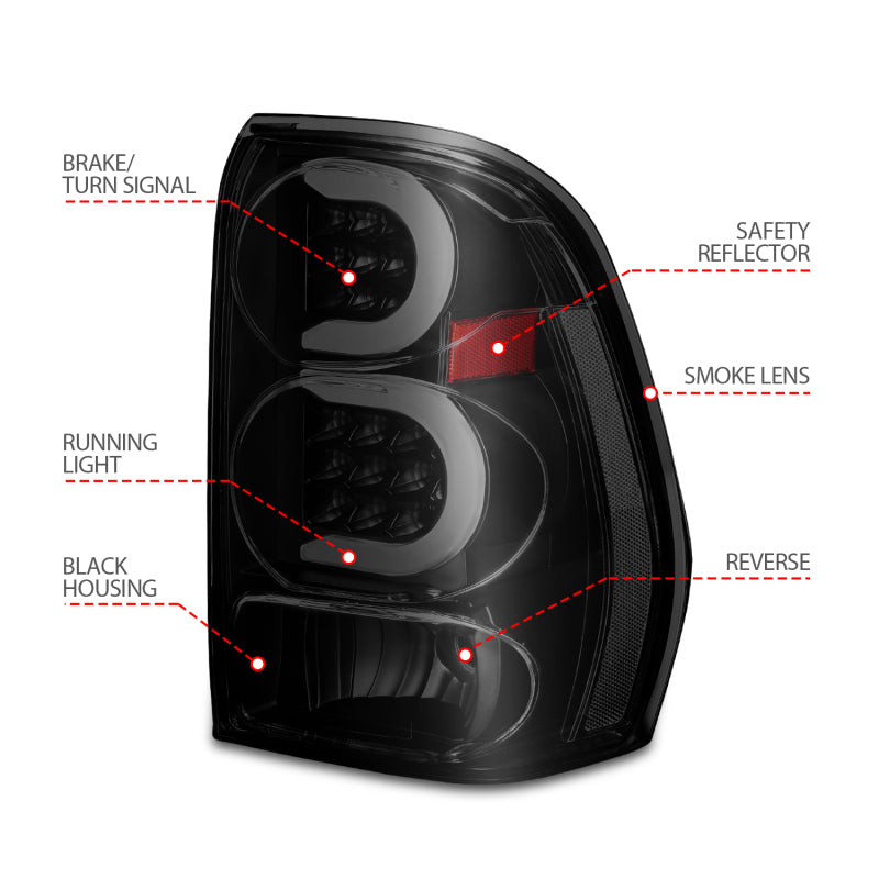 ANZO 2002-2009 Chevrolet Trailblazer LED Tail Lights w/ Light Bar Black Housing Smoke Lens 311372 311372 Photo - Unmounted