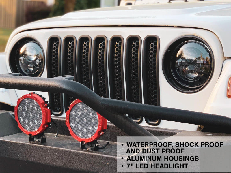 Raxiom 97-18 Jeep Wrangler TJ/JK Axial Series LED Daymaker Headlights- Black Housing (Clear Lens) J108042 J108042 Photo - Close Up