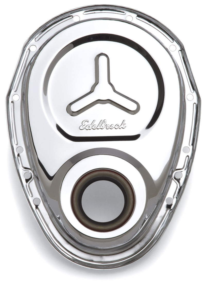 Edelbrock Timing Cover; Sb-Chevy Chrome with Welded Reinforcement Plate 4860 Photo - Primary