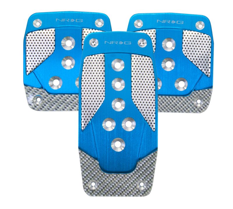 NRG Aluminum Sport Pedals Manual Trans Style Blue w/ Silver Carbon PDL-400BL Photo - Primary