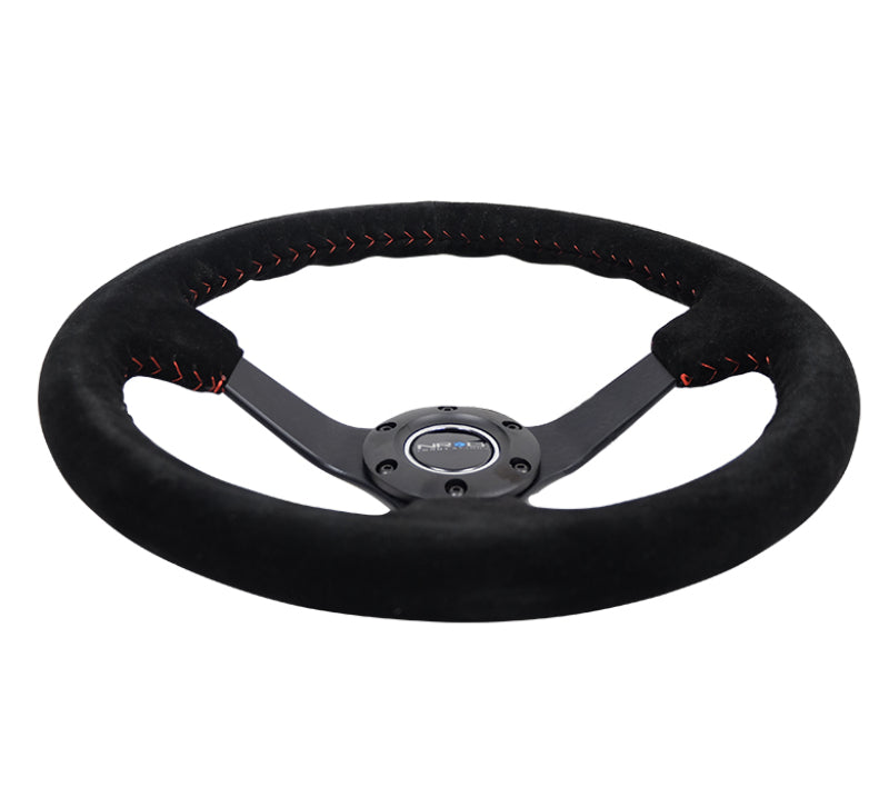 NRG Reinforced Steering Wheel (350mm / 3in. Deep) Blk Suede/Red BBall Stitch w/5mm Matte Blk Spokes RST-036MB-S-RD RST-036MB-S-RD Photo - Primary