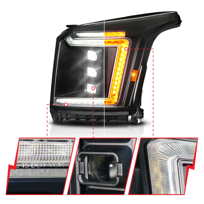 ANZO 15-20 GMC Yukon (Incl XL - Factory Halogen Models) Full LED Proj Headlights Black - Driver Side 111635X-L 111635X-L User 1