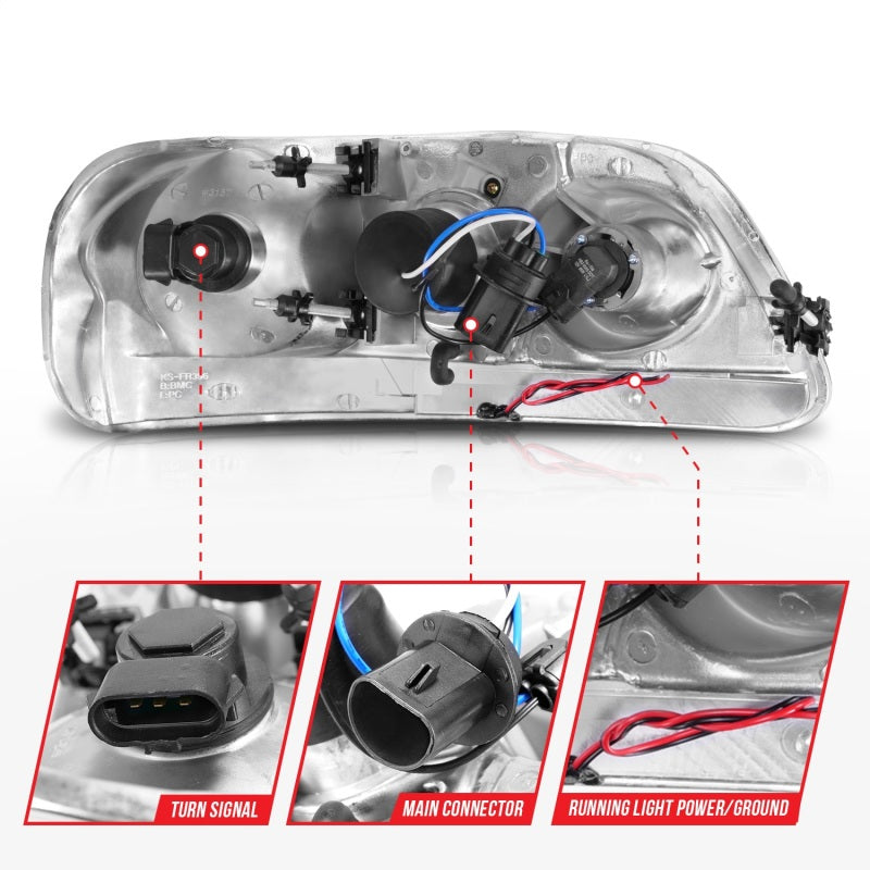 ANZO 1997-2003 Ford F-150 Projector Headlights w/ Light Bar Chrome Housing 111504 111504 Photo - Unmounted