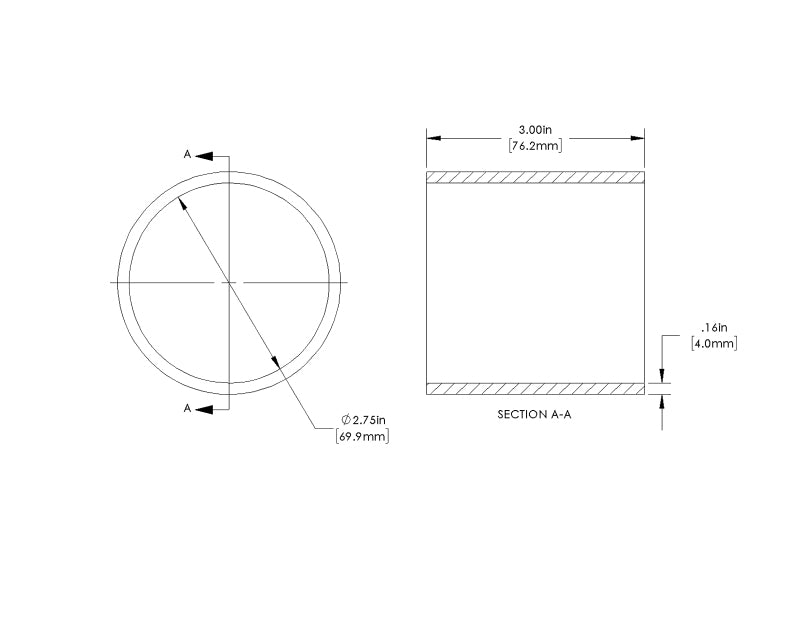 aFe POWER Universal Products Coupler Kit 2-3/4in ID x 3in L - Black 59-00216 59-00216 Technical Drawing