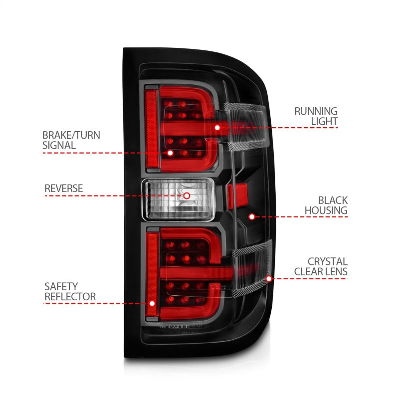 ANZO 15-19 Chevy Silverado 2500HD/3500HD (Halgn Only) LED Tail Lights w/Black Light Bar & Clear Lens 311425 311425 Photo - Unmounted