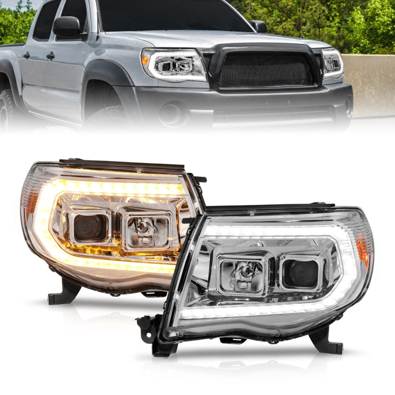 ANZO 05-11 Toyota Tacoma Projector Headlights w/Light Bar Switchback Chrome Housing 111565 111565 Photo - Primary