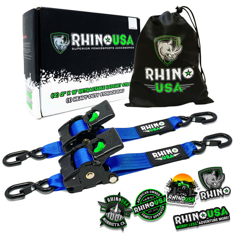 Rhino USA Retractable Ratchet Straps (2Pk 2Inx10Ft) Blue TD-RSRE2X10-BLU TD-RSRE2X10-BLU Photo - Primary