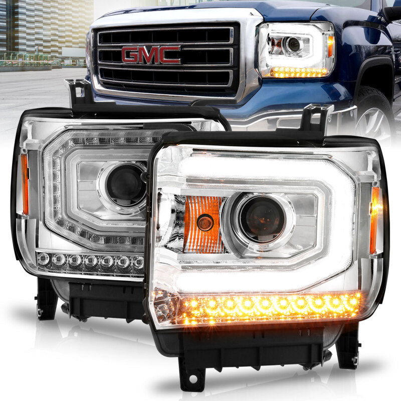 ANZO 2014-2015 Gmc Sierra 1500 Projector Headlights w/ Light Bar Chrome Housing (Halogen Type) 111514 111514 Photo - Primary