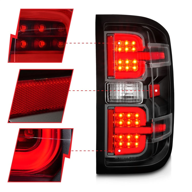 ANZO 15-19 Chevy Silverado 2500HD/3500HD (Halgn Only) LED Tail Lights w/Black Light Bar & Clear Lens 311425 311425 Photo - Unmounted