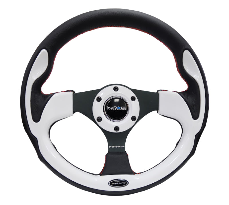 NRG Reinforced Steering Wheel (320mm) Blk w/White Trim & 4mm 3-Spoke RST-001WT RST-001WT Photo - Primary