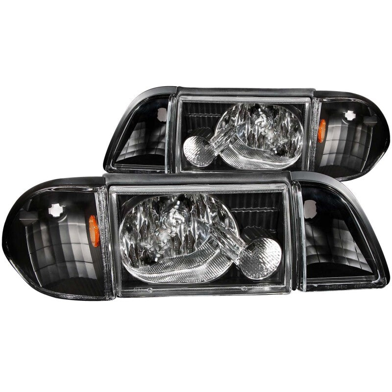 Anzo 1987-1993 Ford Mustang Crystal Headlights Black w/ Corner Lights 2pc 121192 Photo - Primary