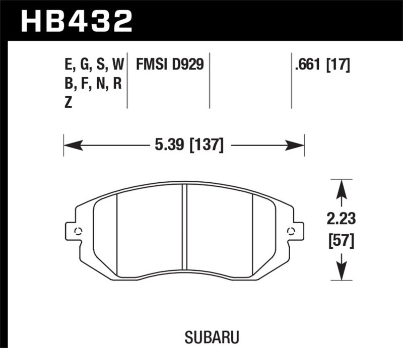 Hawk Performance Hawk 2006 Saab 9-2X 2.5L 2.5i Front ER-1 Brake Pads HB432D.661 HB432D.661 Photo - Primary
