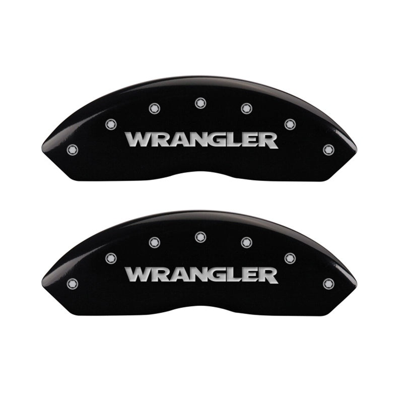 MGP Front set 2 Caliper Covers Engraved Front WRANGLER Black finish silver ch 42009FWRGBK 42009FWRGBK Photo - Primary