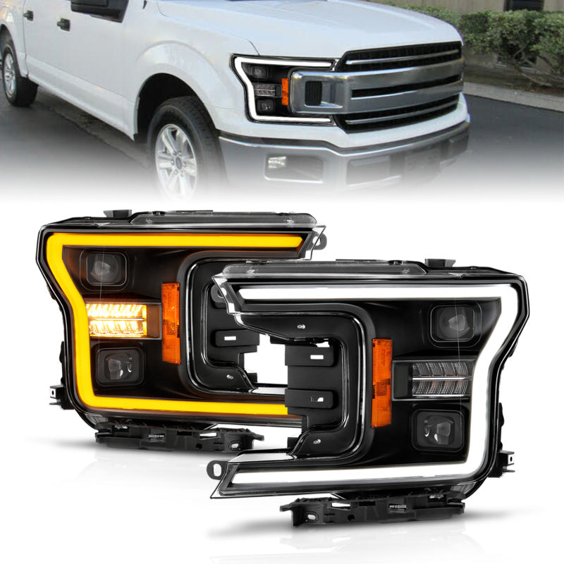 ANZO 18-20 Ford F-150 (w/o Fctry LED) Full LED Proj Headlights w/Light Bar Swtchbk Seq. Black w/Init 111570 111570 Photo - Primary