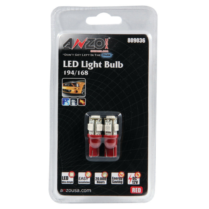 ANZO LED Bulbs Universal 194/168 Red - 5 LEDs 809036 809036 Photo - Primary
