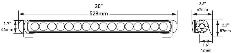 Hella LED Lamp Light Bar 9-33V 470/19in DRV MV ECE 958130112 Technical Drawing