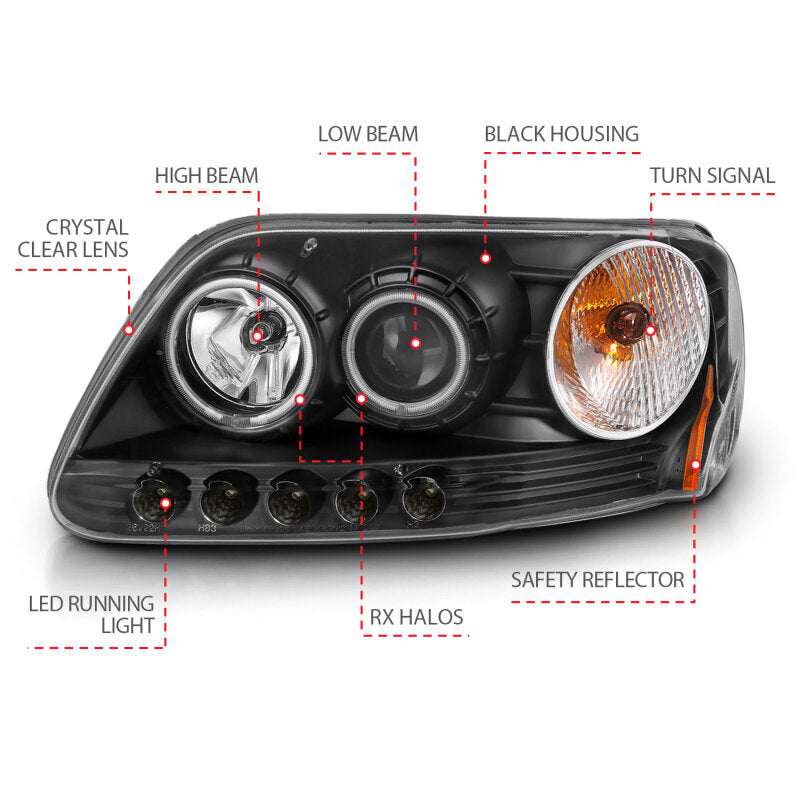 Anzo 1997-2003 Ford F-150 Projector Headlights w/ Halo Black (CCFL) 111097 Photo - out of package